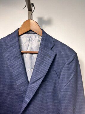 NWT WALTER MORTON 40R Blue Macro Check 2 Btn 100% Worsted Wool Blazer USA